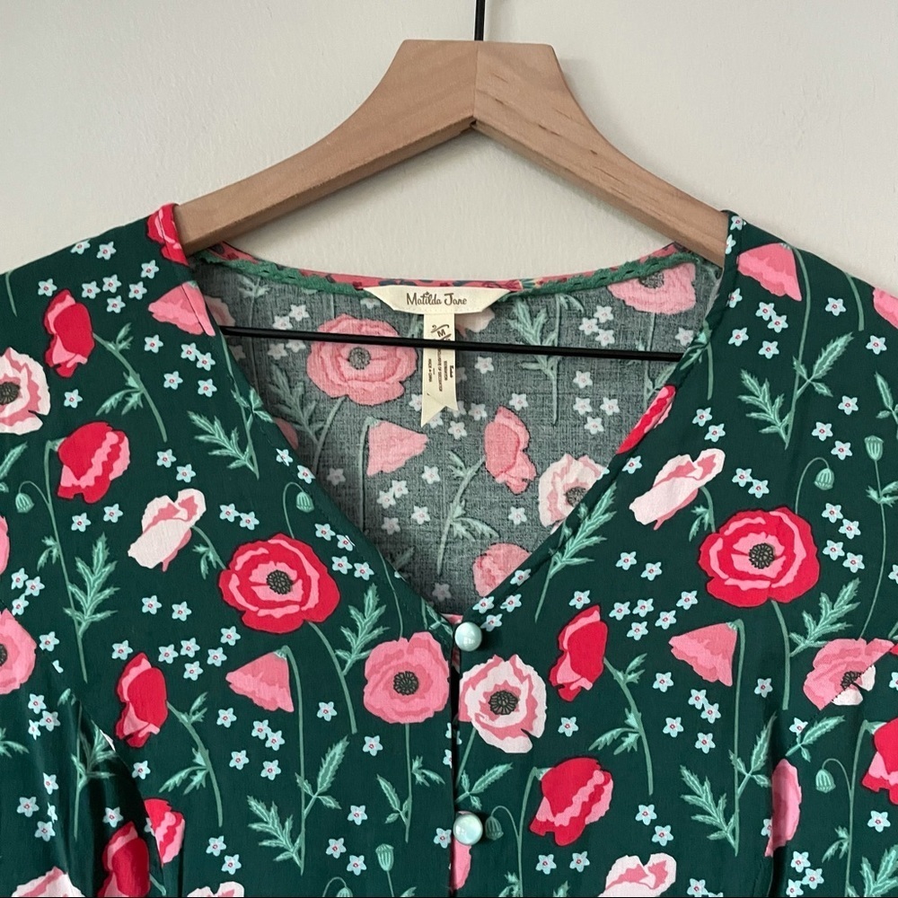 Matilda Jane Yesteryear Green & Pink Poppy Floral Long Sleeve Button Down Top - Picture 2 of 8